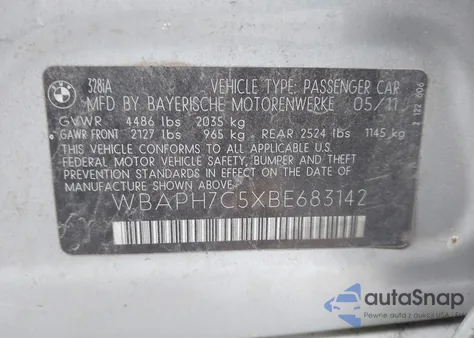 2011 BMW 328I z USA, uszkodzony, nr VIN WBAPH7C5XBE683142